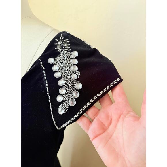 ANNE Black Maxi Women's Dress Beaded Shoulder Formal Evening Gown Size 10 - Picture 3 of 8